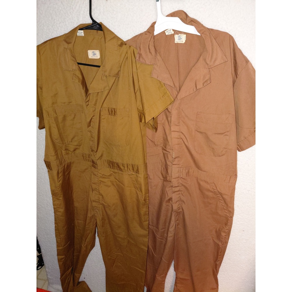 Lot of 2 Vintage Wrangler Blue Bell‎ Coveralls Brown Short Sleeve Size L 42/44
